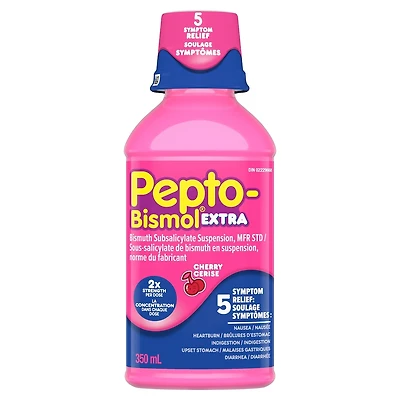 PEPTO LIQUID EXTRA STRENGTH CHERRY for Nausea, Heartburn, Upset Stomach, Indigestion, and Diarrhea, 12oz/350ML