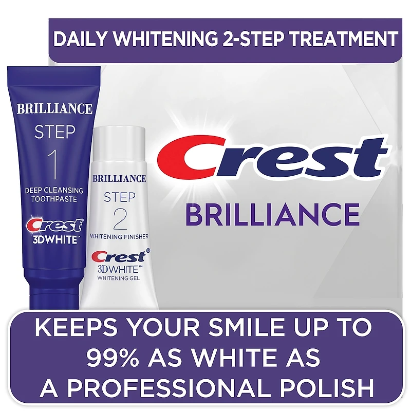 Crest 3D White Brilliance + Whitening Two-step Toothpaste, 85 mL and 63 mL Tubes