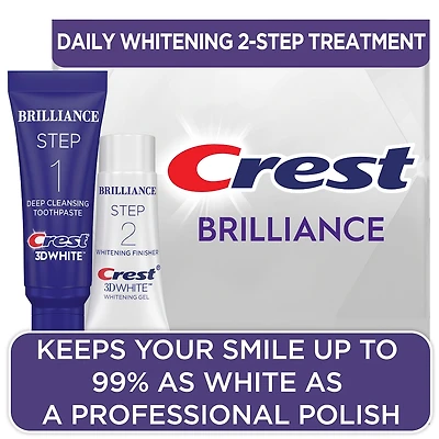 Dentifrice en deux étapes Crest 3D White Brillance + gel blanchissant, tubes de 85 et de 63 mL