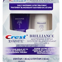 Dentifrice en deux étapes Crest 3D White Brillance + gel blanchissant, tubes de 85 et de 63 mL