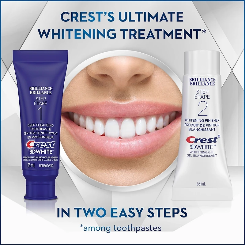 Crest 3D White Brilliance + Whitening Two-step Toothpaste, 85 mL and 63 mL Tubes