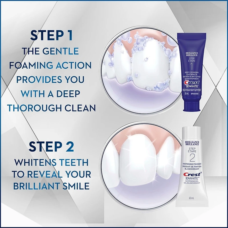 Crest 3D White Brilliance + Whitening Two-step Toothpaste, 85 mL and 63 mL Tubes
