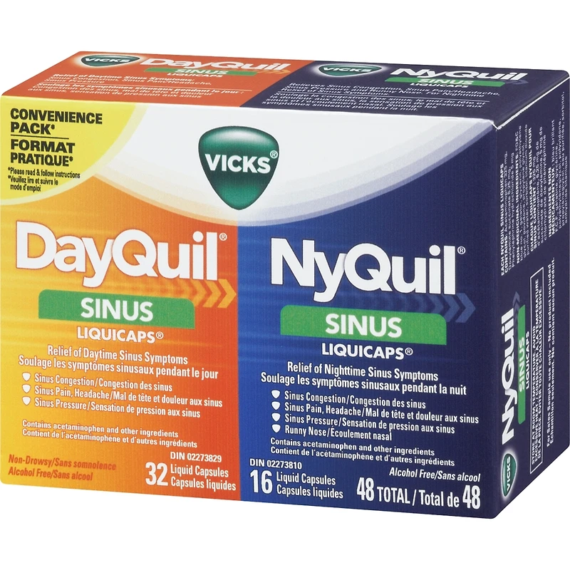 Capsules liquides DayQuil Sinus + Capsules liquides Vicks NyQuil Sinus