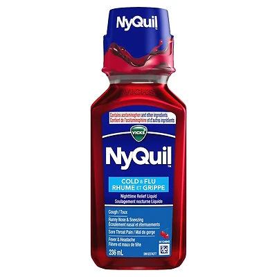Liquide NyQuil Rhume et grippe Soulagement nocturne, Cerise apaisante, 236 mL