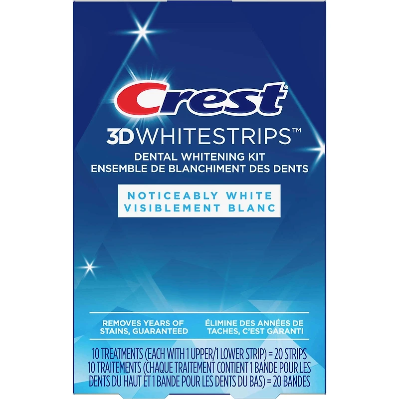 Ensemble de blanchiment des dents à domicile 3D Whitestrips Visiblement blanc, 10 traitements, blanchit visiblement les dents en quelques jours