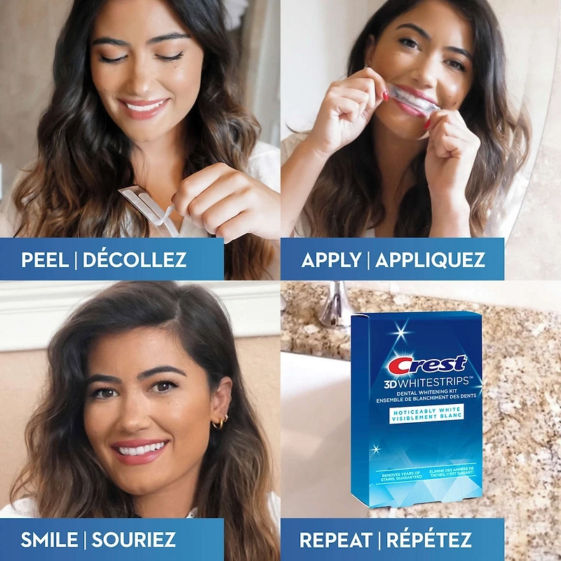 Ensemble de blanchiment des dents à domicile 3D Whitestrips Visiblement blanc, 10 traitements, blanchit visiblement les dents en quelques jours