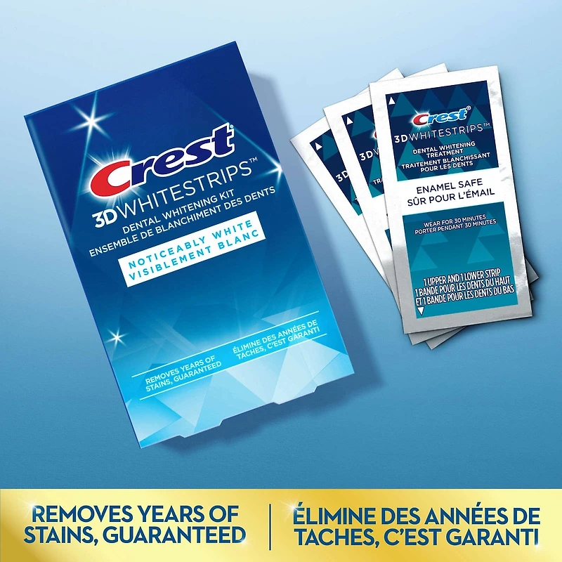 Ensemble de blanchiment des dents à domicile 3D Whitestrips Visiblement blanc, 10 traitements, blanchit visiblement les dents en quelques jours
