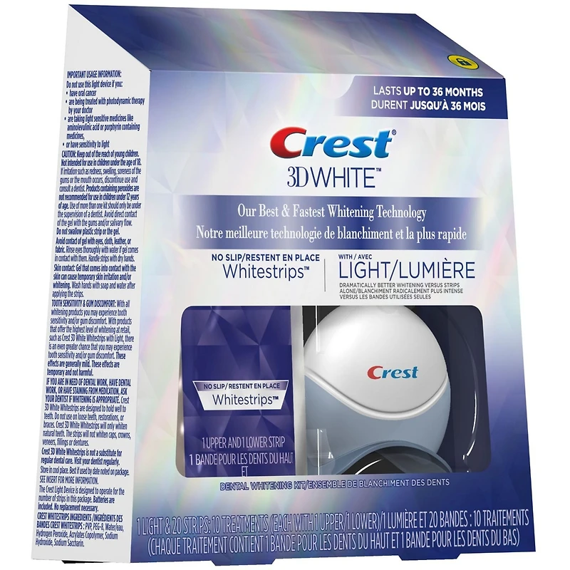3D Whitestrips Professional White with LED Accelerator Light Teeth Whitening Kit, 19 Treatments, 30 Levels Whiter