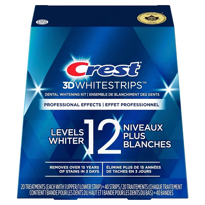 Bandes Crest 3D White Whitestrips Effet professionnel, 20 traitements