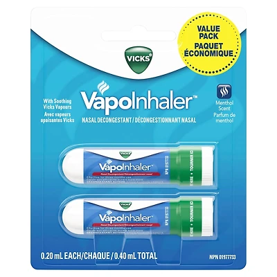 Inhalateur décongestionnant nasal VapoInhaler, parfum de menthol