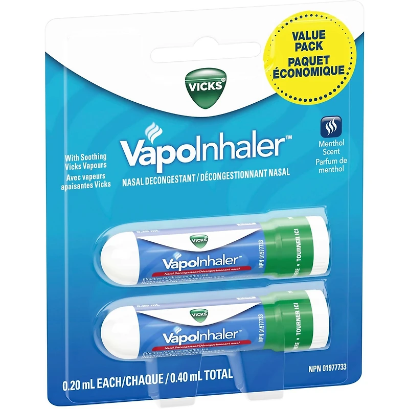 Inhalateur décongestionnant nasal VapoInhaler, parfum de menthol
