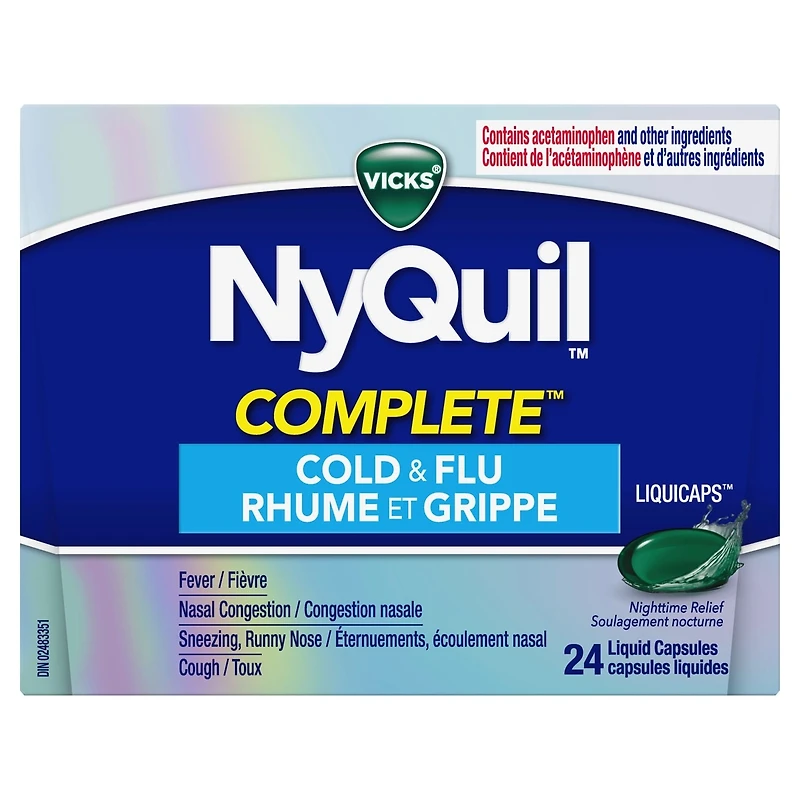 NyQuil COMPLETE Cough, Cold & Flu Nighttime Relief, 24 LiquiCaps