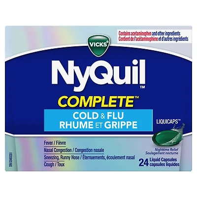 NyQuil Complete Toux, rhume et grippe Soulagement nocturne, 24 capsules LiquiCaps