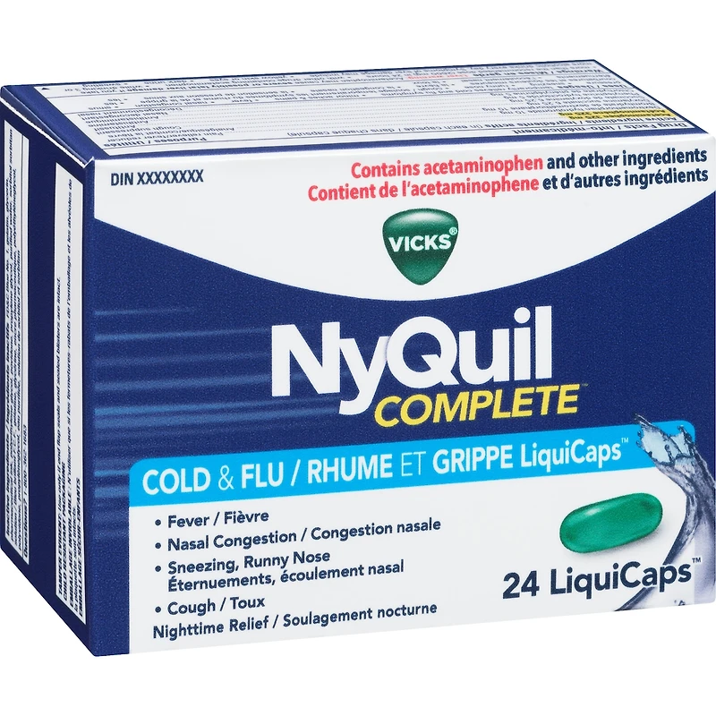 NyQuil Complete Toux, rhume et grippe Soulagement nocturne, 24 capsules LiquiCaps
