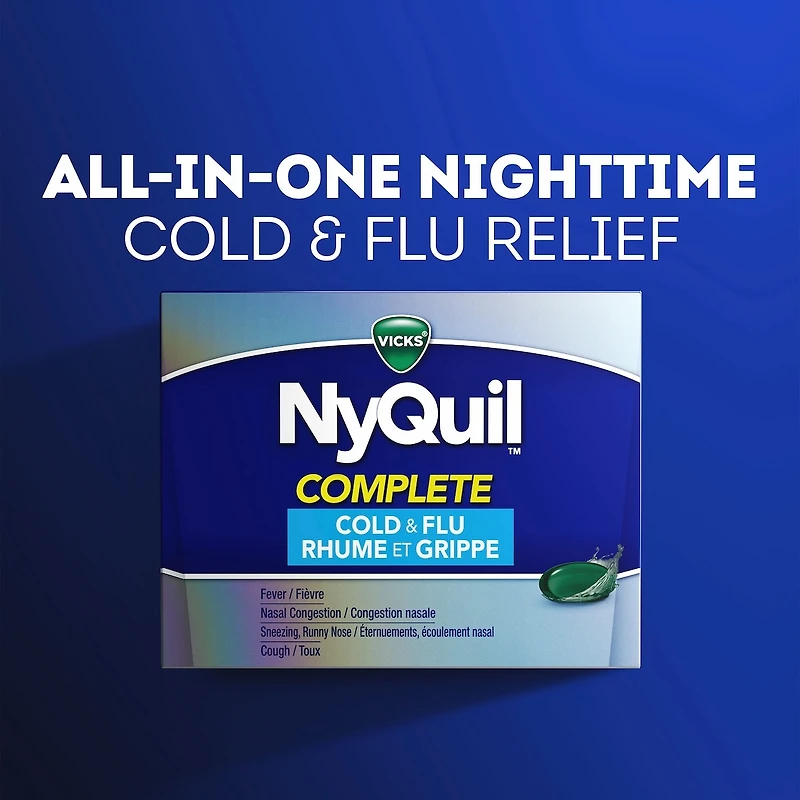 NyQuil COMPLETE Cough, Cold & Flu Nighttime Relief, 24 LiquiCaps