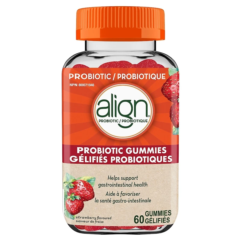 Align Probiotic Strawberry Flavour 60ct Gummy., #1 Recommended Probiotic Brand by Doctors‡
