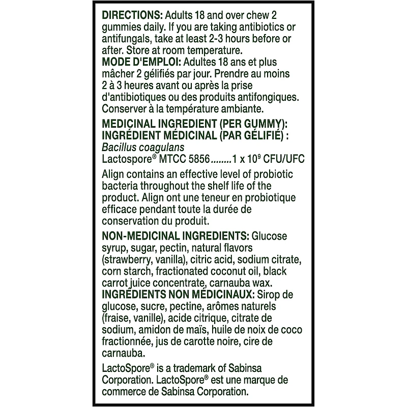 Align Probiotic Strawberry Flavour 60ct Gummy., #1 Recommended Probiotic Brand by Doctors‡