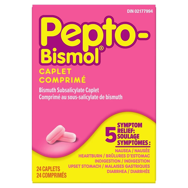Pepto Bismol Caplets for Nausea, Heartburn, Indigestion, Upset Stomach, and Diarrhea 24 ct