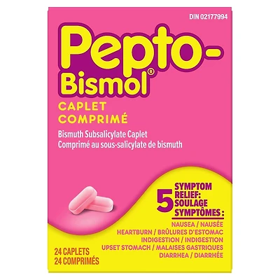 Pepto Bismol Caplets for Nausea, Heartburn, Indigestion, Upset Stomach, and Diarrhea 24 ct