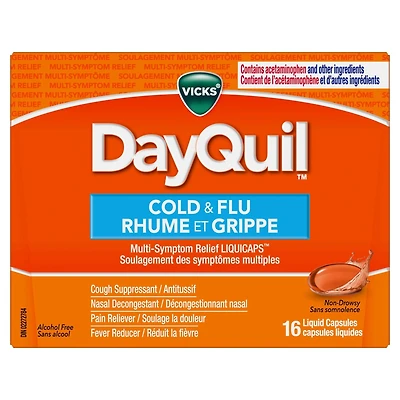 DayQuil Cold & Flu Multi-Symptom Relief Non-Drowsy Liquid Capsules, 16 Count