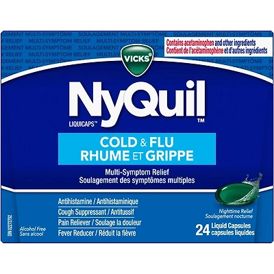 NyQuil Cold & Flu Multi-Symptom Relief Liquid Capsules, 24 Count