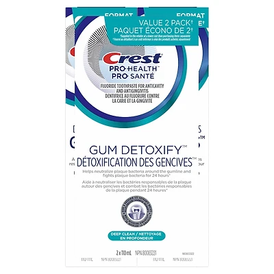 Crest Pro sante Gum Detoxify – Dentifrice Nettoyage en profondeur – Paquet jumele – 2x110 mL