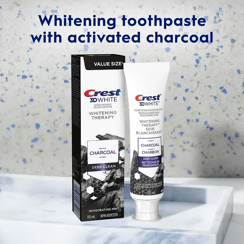 3D White Whitening Therapy Charcoal Deep Clean Fluoride Toothpaste, Invigorating Mint,  110 mL