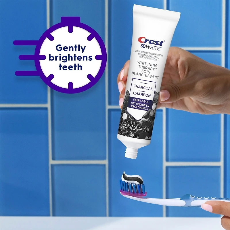 Dentifrice au fluorure avec charbon 3D White Whitening Therapy Nettoyage en profondeur, Menthe vivifiante, 110 mL