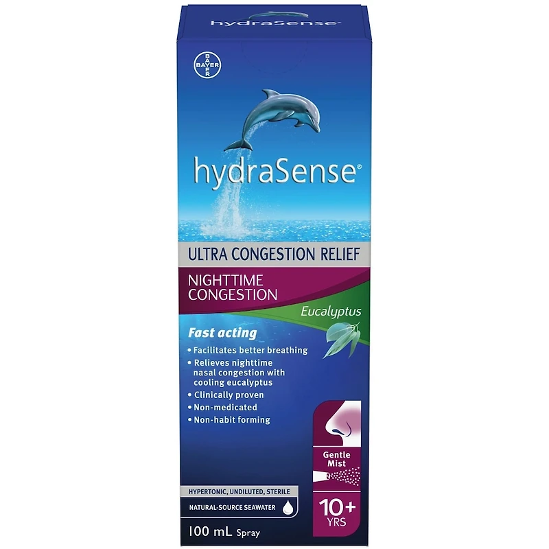 Vaporisateur nasal hydraSense Eucalyptus, Soins spécialisés du nez, soulagement rapide de la congestion nasale, avec extraits d’eucalyptus et de menthe, 100 mL
