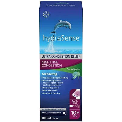 Vaporisateur nasal hydraSense Eucalyptus, Soins spécialisés du nez, soulagement rapide de la congestion nasale, avec extraits d’eucalyptus et de menthe, 100 mL