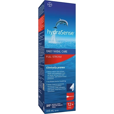 hydraSense Full Stream Nasal Spray, Daily Nasal Care, Fast Relief of Nasal Congestion, 100% Natural Source Seawater, Preservative-Free, 210 mL