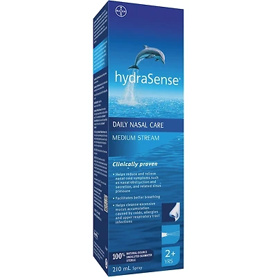 Vaporisateur nasal hydraSense Jet moyen, Soins quotidiens du nez, soulagement rapide de la congestion nasale, eau de mer de source naturelle à 100 %, sans agent de conservation, 210 mL