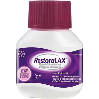 Poudre laxative RestoraLAX, soulagement efficace, sans goût ni grumeau, pas de ballonnement, pas de flatulence, pas de crampes,  doses