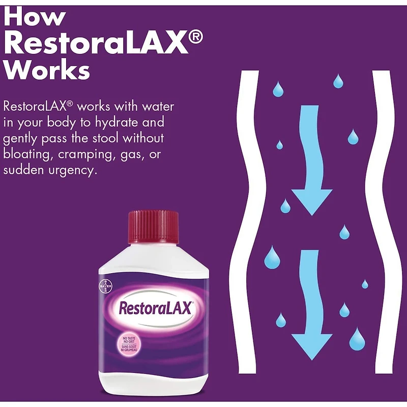 Poudre laxative RestoraLAX, soulagement efficace, sans goût ni grumeau, pas de ballonnement, pas de flatulences, pas de crampes, 14 doses, 238 grammes