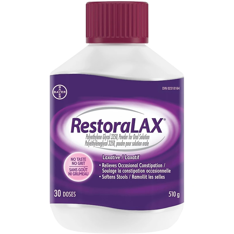 RestoraLAX Powder Laxative, Effective Relief, No Taste, No Grit, No Gas, No Bloating, No Cramps, 30 Doses, 510 grams