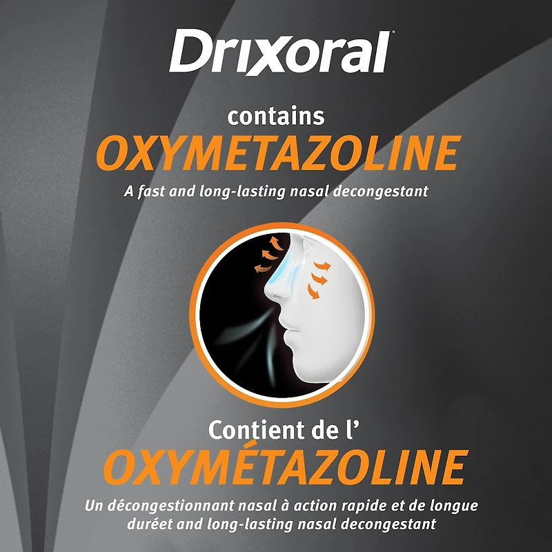 Vaporisateur Drixoral No Drip avec hydradants, soulage la congestion tout en apaisant les voies nasales sèches et irritées, 15 mL