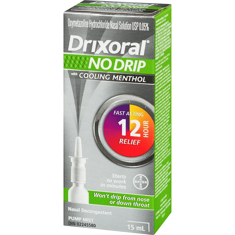 Drixoral No Drip Cool Menthol Spray, Cooling Sensation with 12 Hour Relief, 15ml
