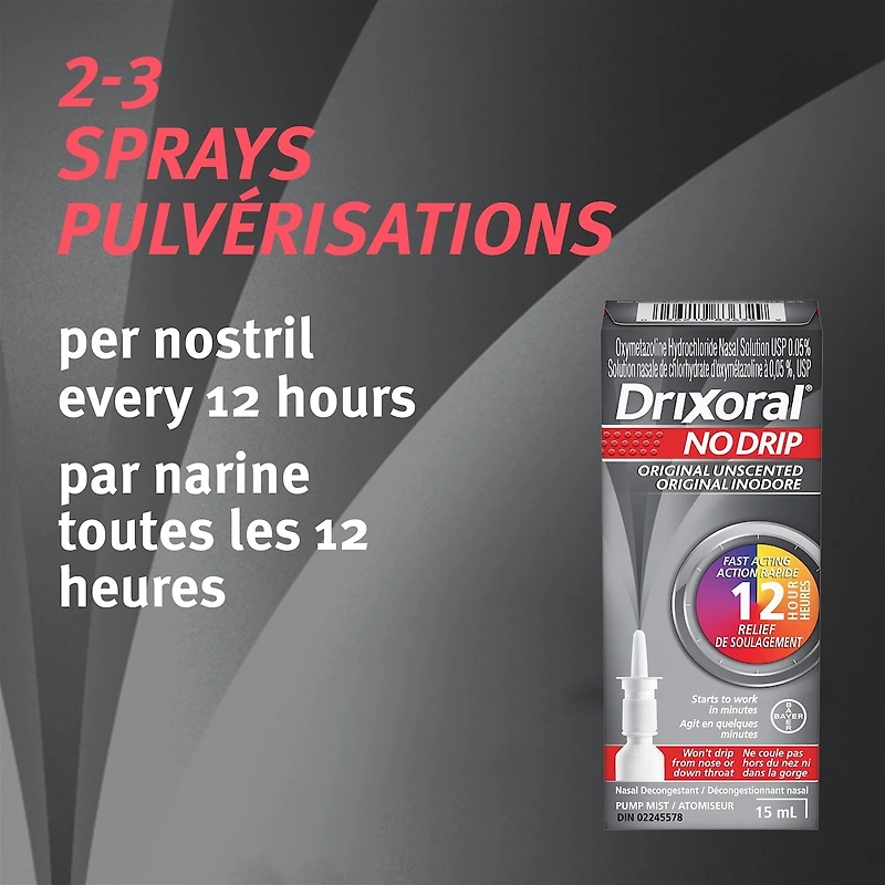 Drixoral No Drip Original Unscented Spray, Helps Relieve Nasal Congestion, 15ml