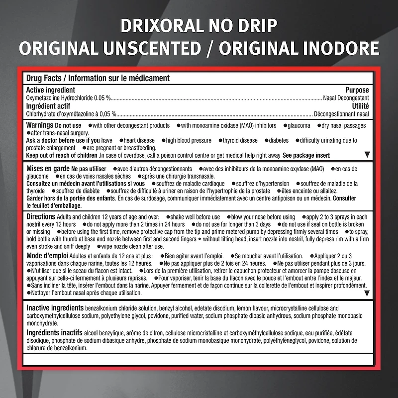 Drixoral No Drip Original Unscented Spray, Helps Relieve Nasal Congestion, 15ml