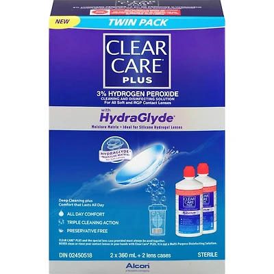 Clear Care® PLUS Solution pour lentilles cornéennes avec HydraGlyde Paquet Jumelé