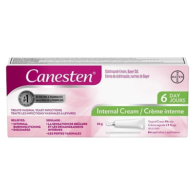 Crème interne 6 jours pour les infections à levures, 6 traitements