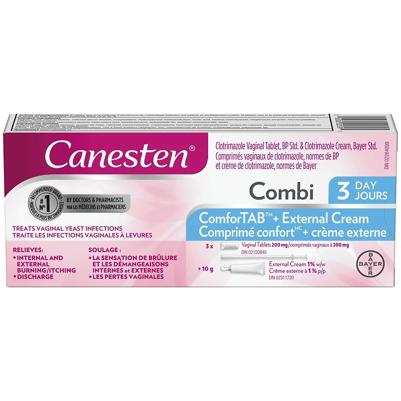 Canesten Combi Comprimé confort et crème externe 3 jours pour les infections à levures, 3 traitements