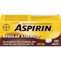ASPIRIN Concentration régulière à 325 mg, soulagement rapide et efficace des maux de tête, des douleurs articulaires et musculaires, de la fièvre et de la douleur associée au rhume et à la grippe