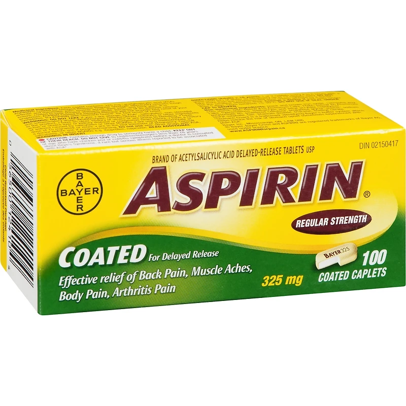 Comprimés enrobés ASPIRIN à 325 mg, soulagement efficace des maux de dos et des douleurs musculaires et arthritiques, faciles à avaler, 100 comprimés