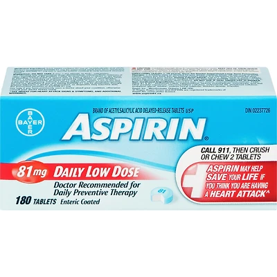 ASPIRIN 81mg, Daily Low Dose Enteric Coated Tablets, 180 Tablets