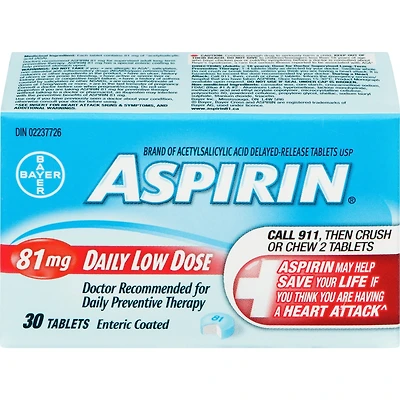 ASPIRIN 81mg, Daily Low Dose Enteric Coated Tablets