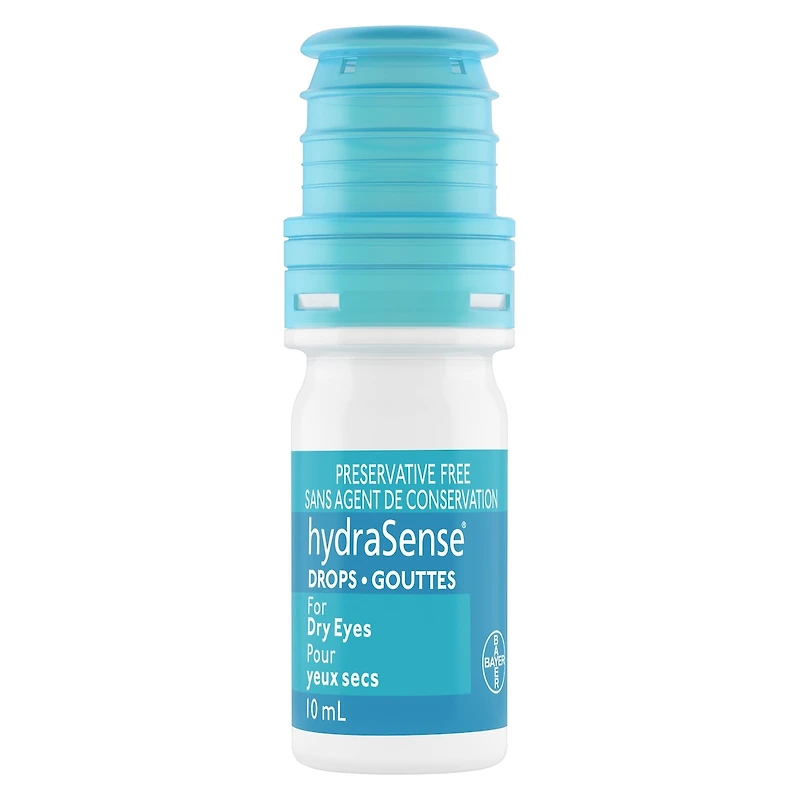 Gouttes oculaires hydraSense pour yeux secs, soulagement rapide et durable, san agent de conservation, lubrifiant de source naturelle