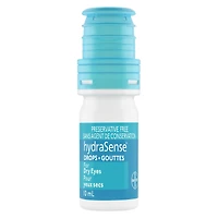Gouttes oculaires hydraSense pour yeux secs, soulagement rapide et durable, san agent de conservation, lubrifiant de source naturelle
