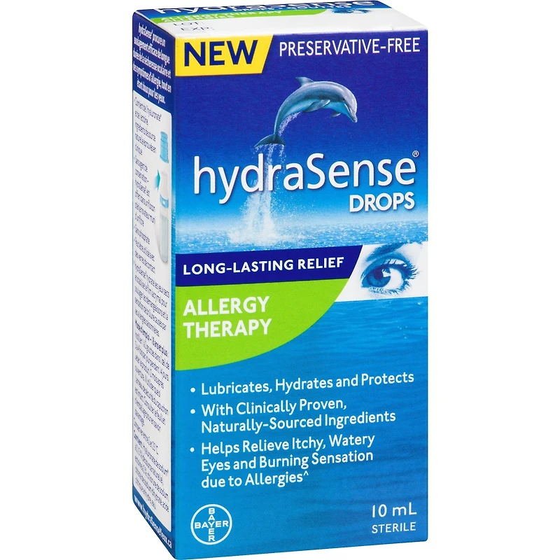 Gouttes oculaires hydraSense, soulagement des allergies, sans agent de conservation, de source naturelle, soulagement de longue durée, 10 mL