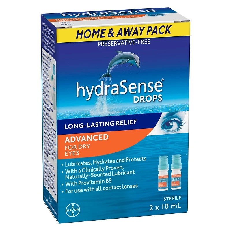 hydraSense Eye Drops Day and Night Pack, For Dry Eyes, Preservative Free, Naturally Sourced Lubricant, Twin Pack (2 x 10 mL), 20 mL